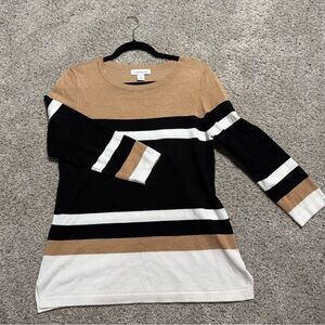 Liz Claiborne Striped Black, White, and Tan Sweater